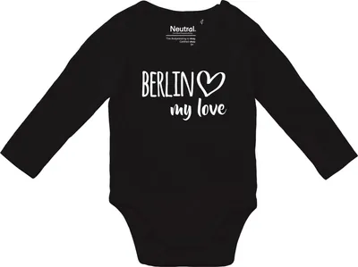 Produktbild von Huuraa Baby Body Berlin my love 68 Black  Baumwolle Fairtrade Langarmbody Geschenkidee