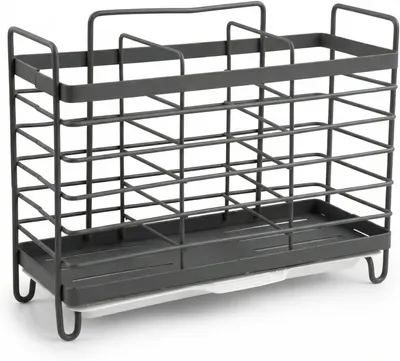 Image de Support à couverts avec 3 compartiments, en acier inoxydable, avec égouttoir, pour plan de travail de cuisine
