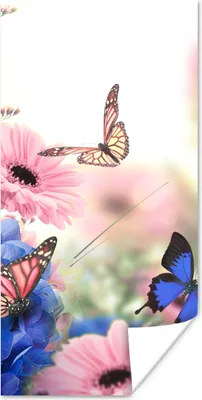 Produktbild von MuchoWow® Poster Schmetterlinge - Blumen - Hortensie - Insekten 20x40 cm - Plakat - Foto