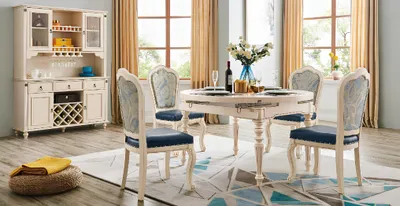 Produktbild von Gruppe Ess Zimmer Tisch 4x Stuhl Set Holz Garnitur Tische Rund 5tlg. Sets Möbel