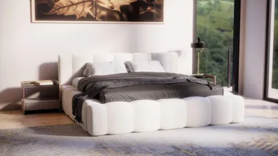 Produktbild von Polsterbett Doppelbett Bett LIZETH 200x200cm in Stoff Perfect Harmony Creme
