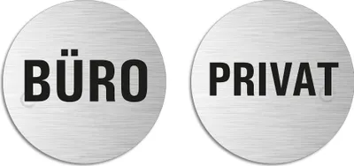 Produktbild von Türschild Wortschild Büroschilder 2er-Set Büro + Privat Ø 75 mm Aluminium Edelstahloptik