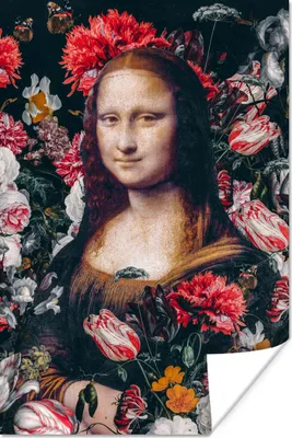 Produktbild von MuchoWow® Poster Mona Lisa - Leonardo da Vinci - Blumen - Rosa 80x120 cm - Papierdruck