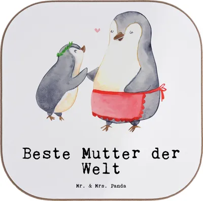 Produktbild von Mr. & Mrs. Panda Untersetzer für Gläser Pinguin Beste Mutter der Welt - Weiß - Geschenk, Glas, Coaster, Danke, Mutti, Geschenkidee, Mama, Flaschenuntersetzer, Sohn