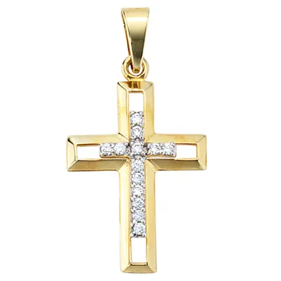 Produktbild von Anhänger Kreuz mit Zirkonia 333 Gold Gelbgold teilrhodiniert Damen