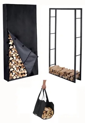 Image de Lendo Online Range-bûches avec Housse 100x25x196 cm Noir