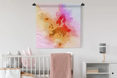 Produktbild von MuchoWow® Wandteppich Wandbehang Karte - Europa - Farben 90x90 cm Tapisserie Dekoration Wandtuch - Wandaufhänger