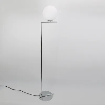 Immagine prodotto di Lampada da terra sferica E27, vetro bianco e metallo cromato, stile nordico moderno, ⌀22 cm, per soggiorno e camera da letto