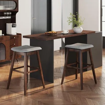 Produktbild von Barhocker 2er Set, Barstuhl 360° Drehbar, Küchenhocker Gepolstert, Drehstuhl Küchenstuhl mit Fußstütze, Thekenhocker Bistrohocker Sitzhöhe 76 cm, Sitzhocker Holz Modern, Braun