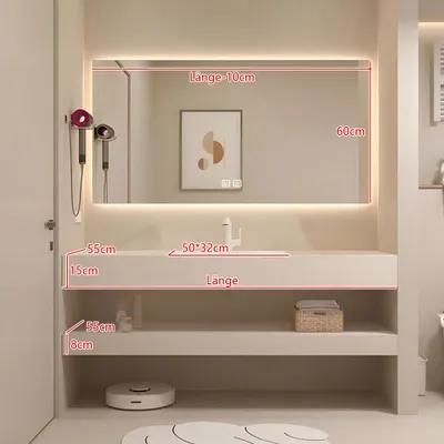 Produktbild von 360Home Badezimmerschrank mit Waschtisch und Spiegel-Set in Beige Waschbecken aus Keramik mit Ablage 120cm