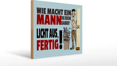 Produktbild von Holzschild  wie macht ein Mann Küche sauber, 40 x 30 cm, Holzschilder Spruch Küche