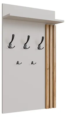 Obrázek produktu pro Nástěnný věšák s lamelami, 5 háčků, police, loft styl, 90 × 60 cm, kašmír + černá