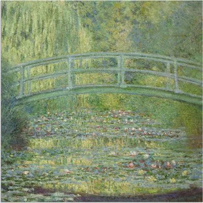 Produktbild von ARTland Wandbild Alu für Innen & Outdoor Seerosenteich und japanische Brücke. Größe: 70x70 cm