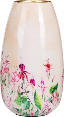 Produktbild von EH Metallvase mit glasiertem Foliendruck, rosa Blumenmuster, 25cm hoch
