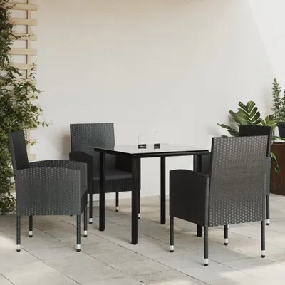 Obrázok produktu pre Maison Exclusive – 5-dielna záhradná jedálenská súprava z čierneho polyrotangu a ocele