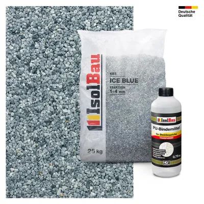 Isolbau Steinteppich Set Marmorkies Ice Blue 1-4 mm 25 kg + Bindemittel Grau bis 2,5 m² Innen Außen