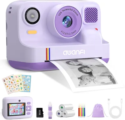 Produktbild von Kinderkamera Sofortbildkamera 2,4 Zoll 1080P mit 32GB Karte & 3 Rollen Druckpapier, Digitalkamera Kinder Sofortdruck Geschenk 3-12 Jahre
