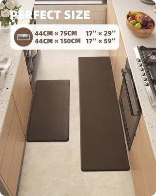 Produktbild von Famanu Küchenmatte Antirutsch Waschbar - 44 x 75 + 44 x 150 cm, Braun
