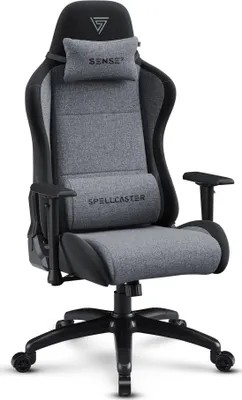 Zdjęcie produktu dla Fotel gamingowy SENSE7 Spellcaster FUKU XL, materiał, szary i czarny – ergonomiczny fotel biurowy, nośność do 160 kg, funkcja kołysania, kółka do twardych podłóg
