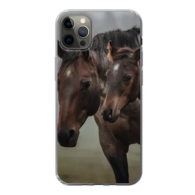 Produktbild von MuchoWow® Handyhülle Schutzhülle Hülle für iPhone 12 Pro Max Pferde - Nebel - Landschaft Silikon Softcase Handy Hülle - Hartschale