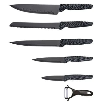 Produktbild von Michelino Messerset 6-teilig Edelstahl Klingen Küchenmesser Kochmesser Schäler Messer Carbon