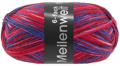 Zdjęcie produktu dla Lana Grossa MEILENWEIT 150 g MULTI trwałe i ciepłe 6-warstwowe skarpety wełniane 390 m kolor 9663 - Różowy/Czerwony/Bordowy/Niebieski/Azurowy