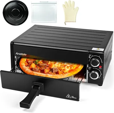 Immagine prodotto di Forno elettrico per pizza, 30,5 cm (12 pollici), 1800 W, forno interno per pizza con temperatura regolabile, multifunzione, con griglia raccoglitore di briciole, estraibile