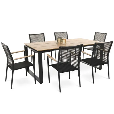 Produktbild von di volio Gartenmöbel PREZZA, langlebiges Gartenmöbel-Set für 6 Personen - Esstisch & 6 Stühle, Kunstholz & Aluminium, stapelbare und bequeme Stühle