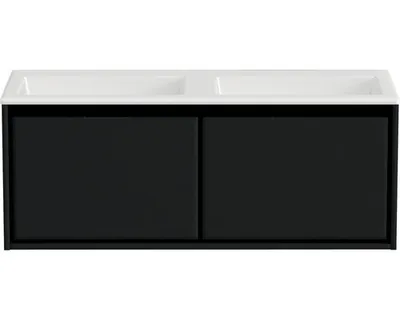 Produktbild von Sanox Badmöbel-Set Loft BxHxT 120,5 x 47 x 45,5 cm Frontfarbe schwarz mit Doppel-Waschtisch Mineralguss weiß Griff chrom