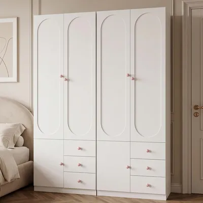 Productafbeelding van Kledingkast met twee deuren en lades, kledingkastset, opbergkast voor de slaapkamer, met kledingroede, 50 x 80 x 200 cm, set van 2