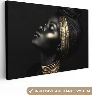 Zdjęcie produktu dla MuchoWow® - Obraz na płótnie - Kobieta - Złoto - Portret - Nowoczesny, obraz na ścianę, dekoracja ścienna obrazy do salonu, 90x60cm