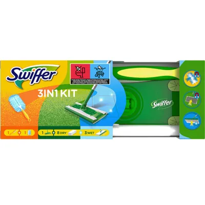 Produktbild von Swiffer Bodenwischer Starter Set 1 Bodenwischer 8 Trockenen Und 3 Feuchten Mops Effektiv Reinigung