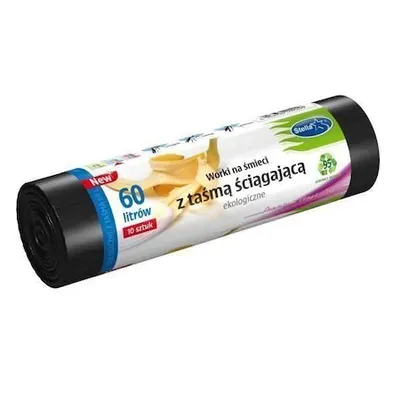 Obrázok produktu pre Saci menajeri, Stella,60 litri, 10 bucati, Ecologici cu snur pentru inchidere LDPE Negru