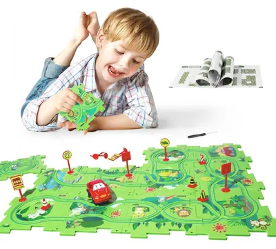 Immagine prodotto di Pista automobilistica puzzle per bambini dai 3 ai 6 anni, con auto da corsa