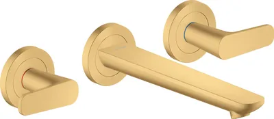 Imagen del producto de Grifo de lavabo Axor Citterio C, de tres orificios, para montaje empotrado en la pared, con caño de 195 mm y acabado en color dorado cepillado