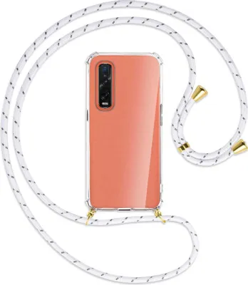 Produktbild von Handykette Backcover-Schutzhülle mit Band (Metall goldfarben) für Oppo Find X2 Pro - weiß/grau