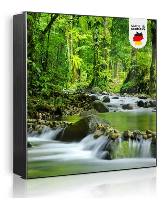 Zdjęcie produktu dla banjado metalowa szafka na klucze, duża 30x30 cm z 32 haczykami, może służyć jako tablica magnetyczna, czarny korpus, zawias po prawej stronie, Rauschender Bach [SKG1 10114]