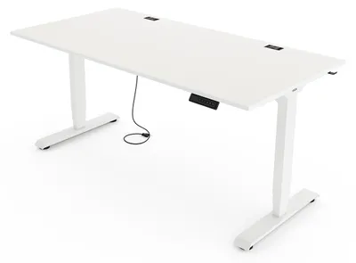 Produktbild von Yaasa Desk Essential Höhenverstellbarer Schreibtisch Elektrisch 160 x 80 cm, Weiß/Weiß – 4 Speicherfunktionen, Höhenanzeige, Kollisionssensor und Kabelnetz