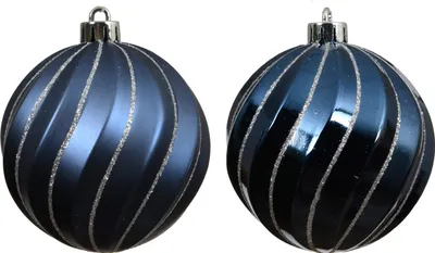 Produktbild von Weihnachtskugeln Kunststoff 8cm mit Wellen 6 Stück - Nachtblau