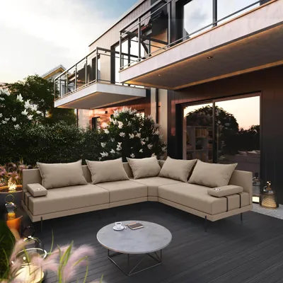 Produktbild von TRADA Gartensofa lounge set Bahama M Beige Gartenmöbel set Wasserabweisend Stoff Rechts L-form