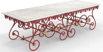 Produktbild von Casa Padrino Jugendstil Gartentisch 270 x 100 x H. 75 cm - Verschiedene Farben - Nostalgischer Schmiedeeisen Garten & Terrassen Tisch mit Marmorplatte - Jugendstil Garten & Terrassen Möbel