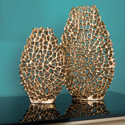 Produktbild von Filigranes Vasen 2er Set ABSTRACT LEAF 40cm gold Handarbeit Blumenvase Dekovase