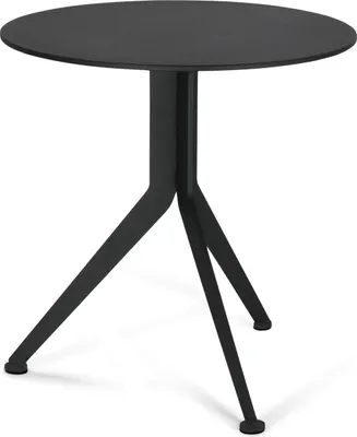 Spinder DALEY HIGH Beistelltisch rund mit schwarzer Tischplatte und dreibeinigem Metallgestell in Gesamtansicht.