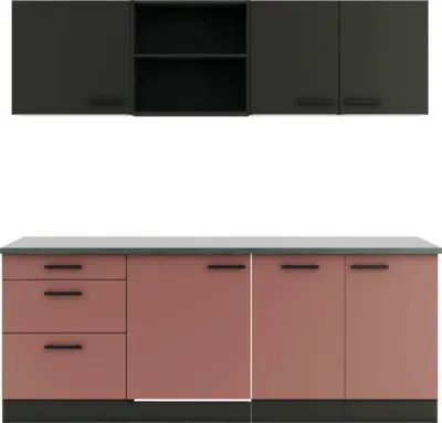 Produktbild von Optifit Küchenzeile ohne Geräte Madrid420/Nizza407 210 cm anthrazit rostrot matt zerlegt Variante reversibel KPMN 2199RO