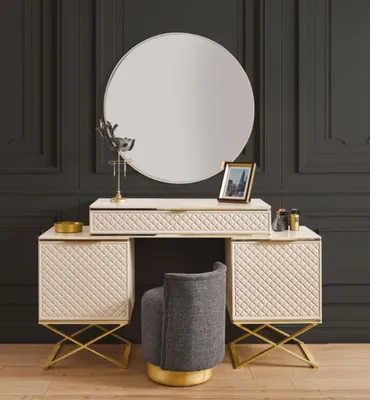 Obrázek produktu pro Elegantní Ložnicový Set Toaletní Stolek Se Zrcadlem Moderní Béžový Nábytek