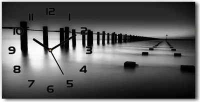 Produktbild von Wanduhr aus Glas – 60x30 cm - Glasbild - Glasuhr - Gehärtetes Glas - schwarze-zeiger - Thames Wellenbrecher