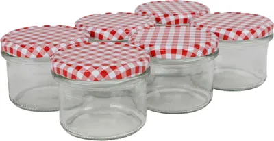 Image de Lot de 6 bocaux à confiture de 235ml Pot de conservation Couvercle à vis quadrillé