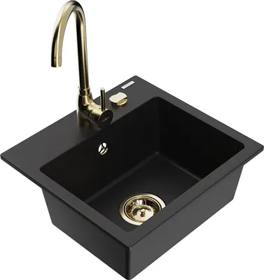Produktbild von Mexen Milo 1-Becken-Granit-Spüle mit Mischbatterie Telma, Schwarz - 6505-77-670200-50