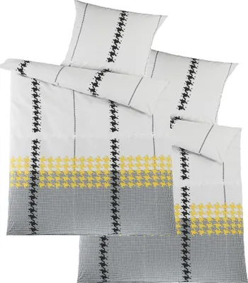 Produktbild von 4-tlg. Bettwäsche 100% Baumwolle, Renforce, 2x(135x200 + 80x80cm), grau schwarz weiß gelb, kariert