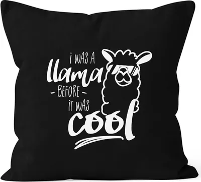Produktbild von Kissen-Bezug Lama I was a llama before it was cool Kissen-Hülle Deko-Kissen Baumwolle MoonWorks® schwarz unisize